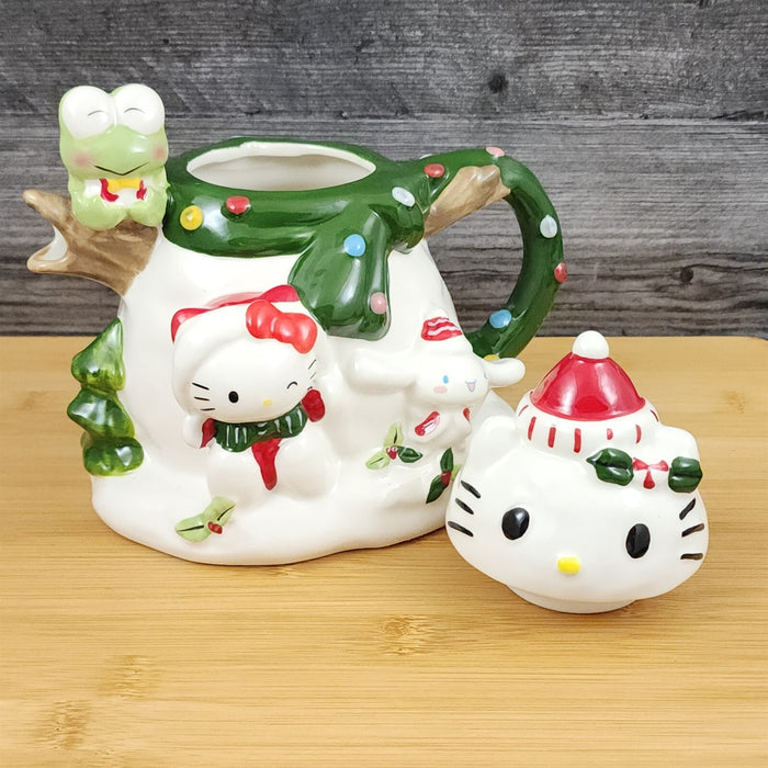 Hello Kitty and Friends Teapot Christmas Snowman Ceramic Blue Sky Holiday Decor