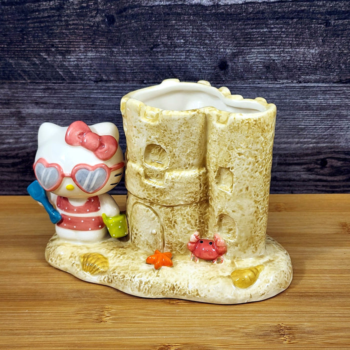 Hello Kitty Beach Sand Castle Planter Ceramic Summer Decor Plant Holder Blue Sky