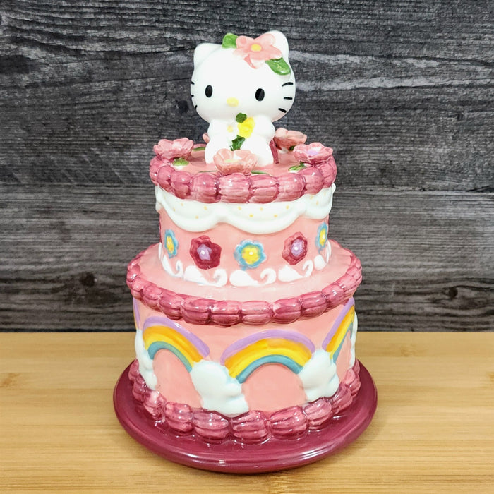 Hello Kitty Cake Bank Ceramic Embossed Pink Rainbows by Blue Sky