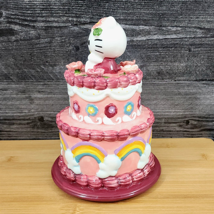 Hello Kitty Cake Bank Ceramic Embossed Pink Rainbows by Blue Sky