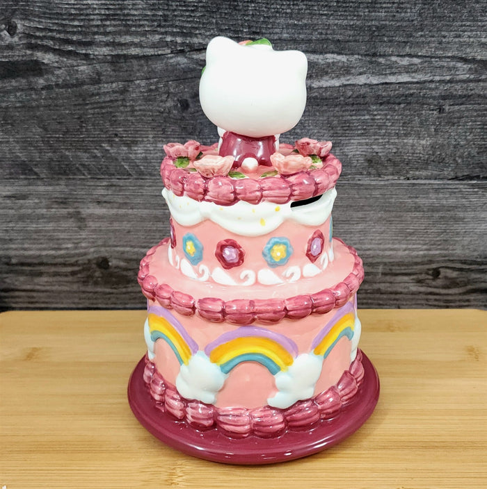 Hello Kitty Cake Bank Ceramic Embossed Pink Rainbows by Blue Sky