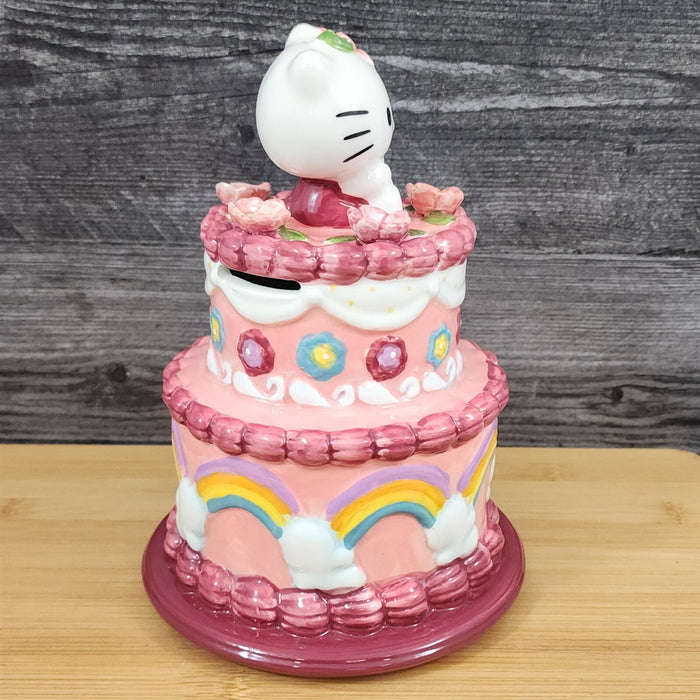 Hello Kitty Cake Bank Ceramic Embossed Pink Rainbows by Blue Sky