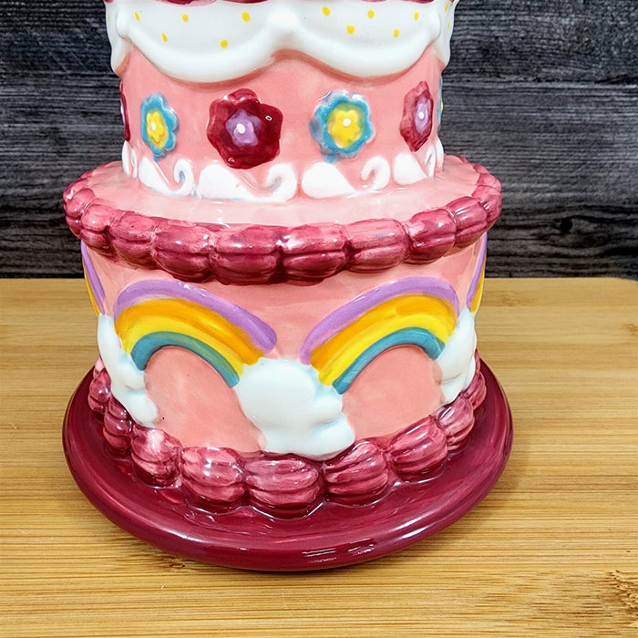 Hello Kitty Cake Bank Ceramic Embossed Pink Rainbows by Blue Sky