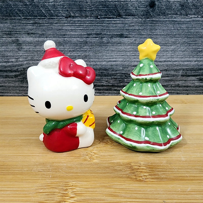 Hello Kitty Christmas Tree Salt Pepper Set Collectible Ceramic by Blue Sky