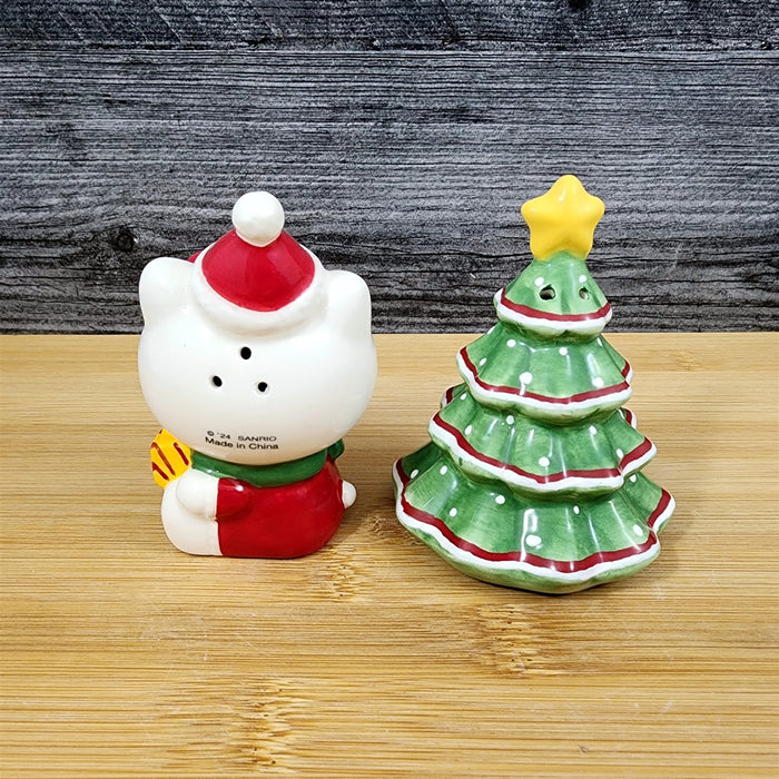 Hello Kitty Christmas Tree Salt Pepper Set Collectible Ceramic by Blue Sky
