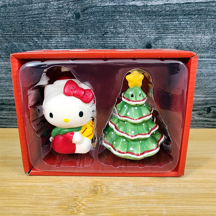 Hello Kitty Christmas Tree Salt Pepper Set Collectible Ceramic by Blue Sky