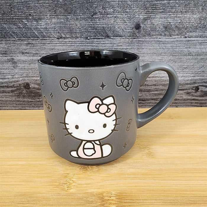 Hello Kitty Coffee Mug Bows Embossed by Blue Sky Ceramic Pink & Black Cup