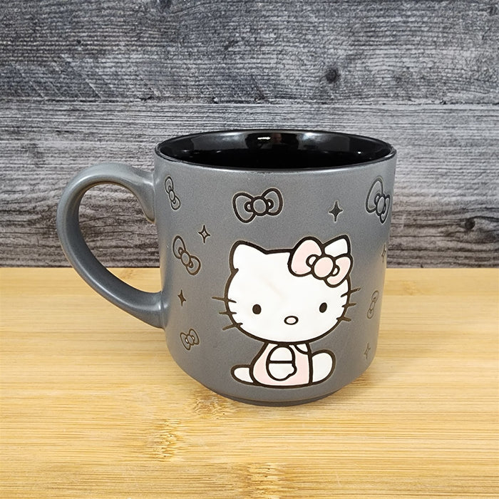 Hello Kitty Coffee Mug Bows Embossed by Blue Sky Ceramic Pink & Black Cup