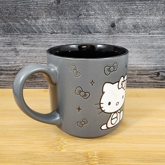 Hello Kitty Coffee Mug Bows Embossed by Blue Sky Ceramic Pink & Black Cup