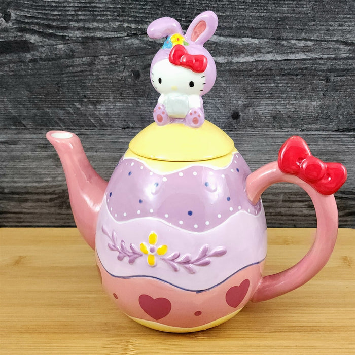 Hello Kitty Easter Bunny Egg Teapot Ceramic by Blue Sky Spring Embossed Decor
