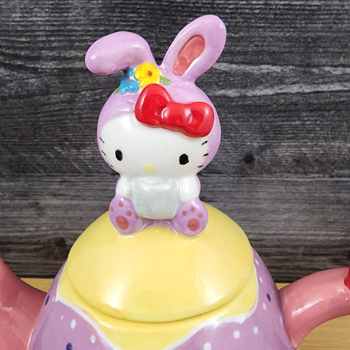 Hello Kitty Easter Bunny Egg Teapot Ceramic by Blue Sky Spring Embossed Decor