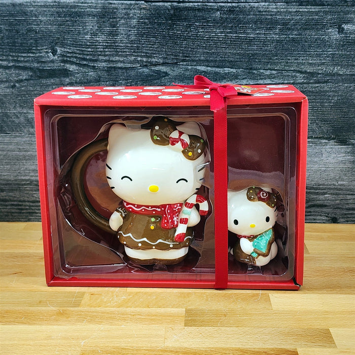 Hello Kitty Gingerbread Coffee Mug & Matching Figurine Set Ceramic Cup Blue Sky