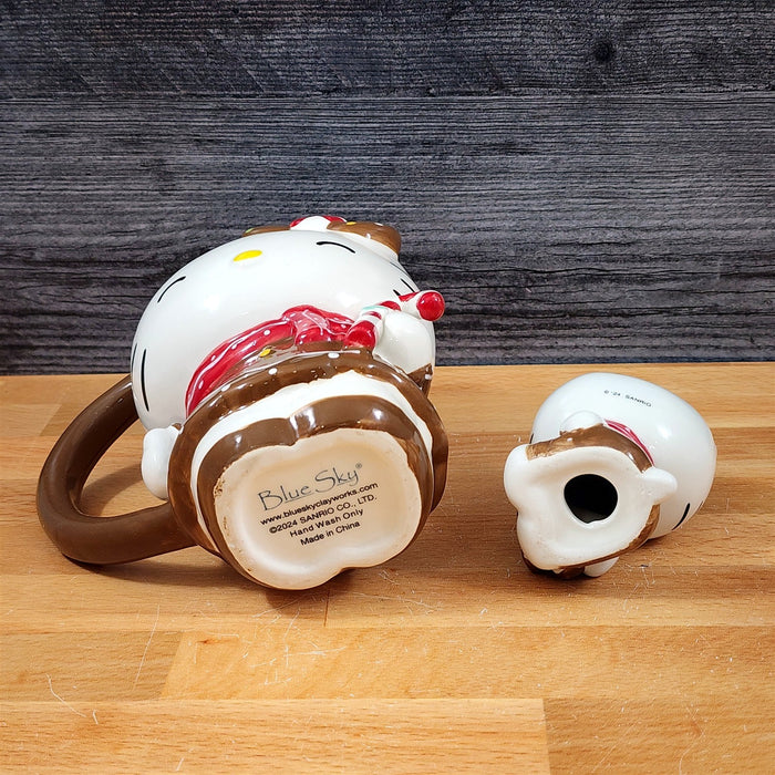 Hello Kitty Gingerbread Coffee Mug & Matching Figurine Set Ceramic Cup Blue Sky