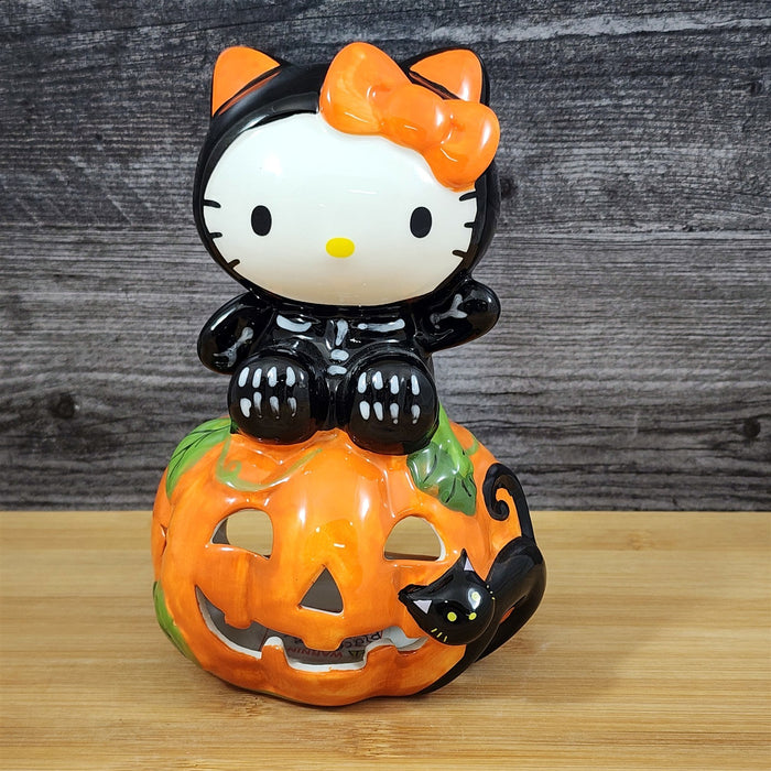 Hello Kitty Halloween Black Cat Tealight Candle House Ceramic Pumpkin Blue Sky
