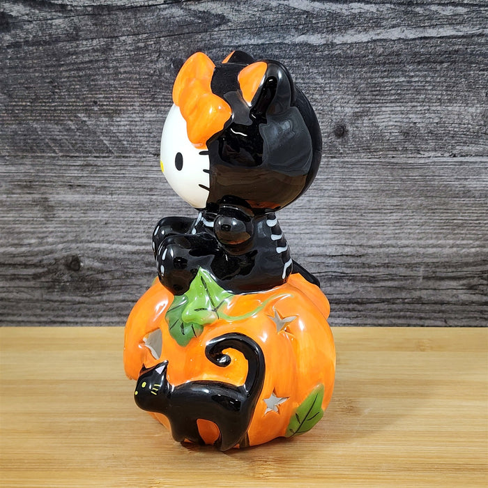 Hello Kitty Halloween Black Cat Tealight Candle House Ceramic Pumpkin Blue Sky