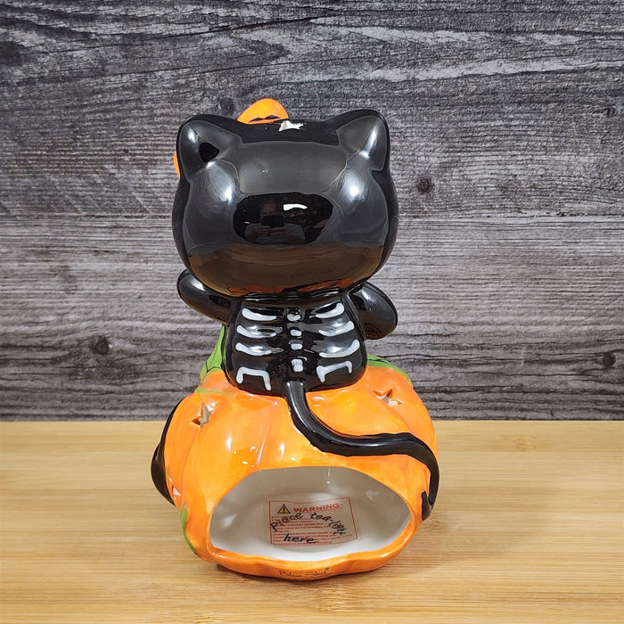 Hello Kitty Halloween Black Cat Tealight Candle House Ceramic Pumpkin Blue Sky