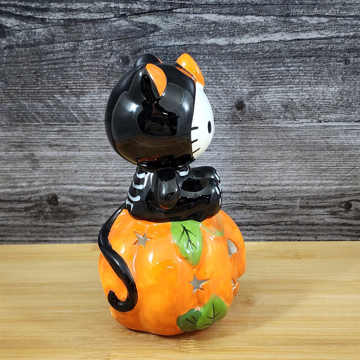 Hello Kitty Halloween Black Cat Tealight Candle House Ceramic Pumpkin Blue Sky