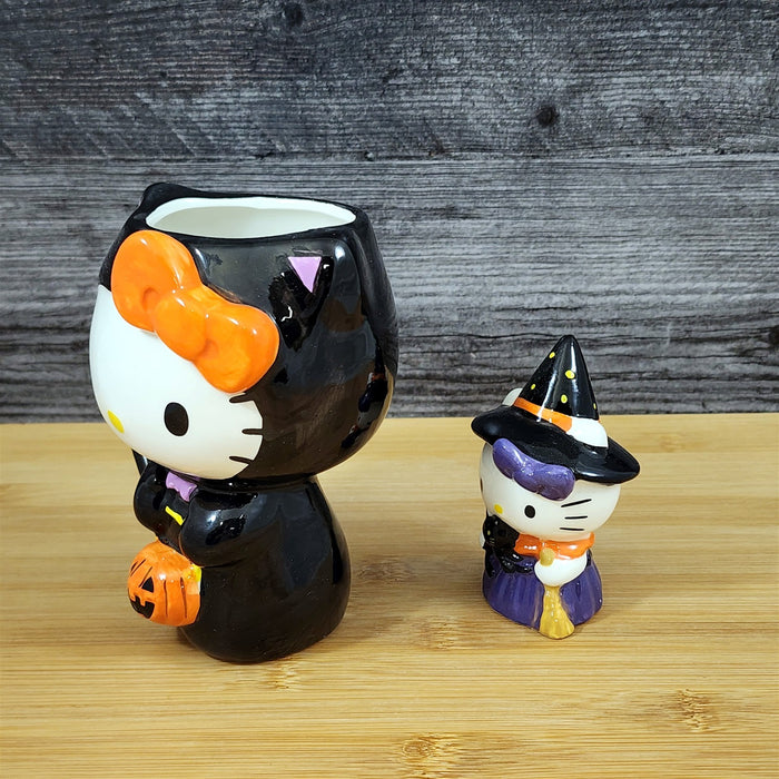 Hello Kitty Halloween Mug & Witch Figurine Ceramic Black Coffee Tea Cup Blue Sky