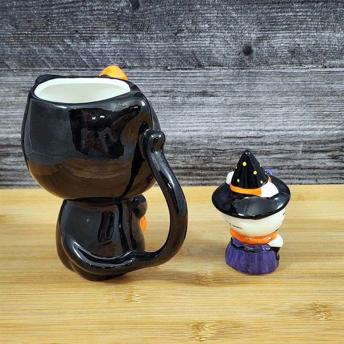 Hello Kitty Halloween Mug & Witch Figurine Ceramic Black Coffee Tea Cup Blue Sky