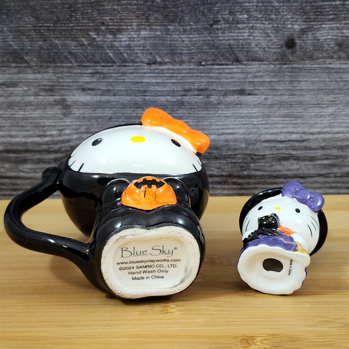 Hello Kitty Halloween Mug & Witch Figurine Ceramic Black Coffee Tea Cup Blue Sky
