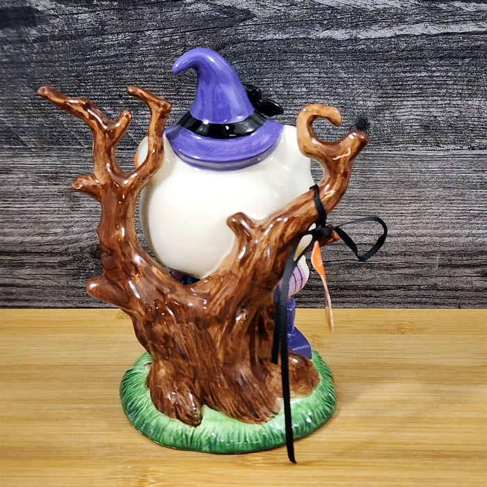 Hello Kitty Halloween Witch Figurine with Pumpkin Broom Ceramic Decor Blue Sky