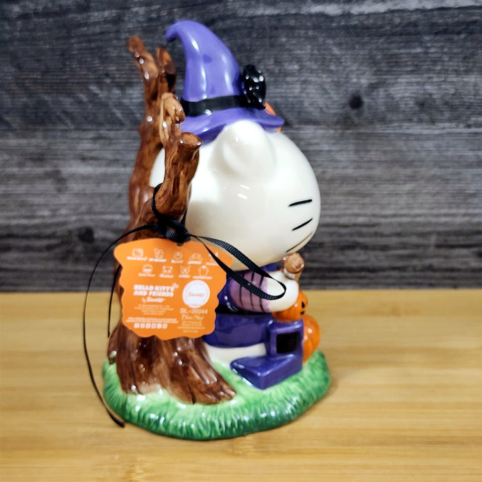 Hello Kitty Halloween Witch Figurine with Pumpkin Broom Ceramic Decor Blue Sky