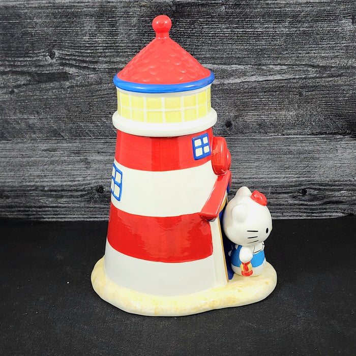 Hello Kitty Light House Cookie Snack Treat Jar Red and White Ceramic Blue Sky