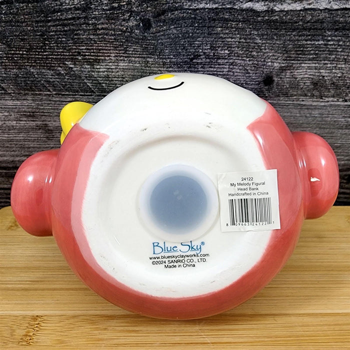 Hello Kitty My Melody Head Bank Ceramic Embossed Pink with Yellow Bow Blue Sky