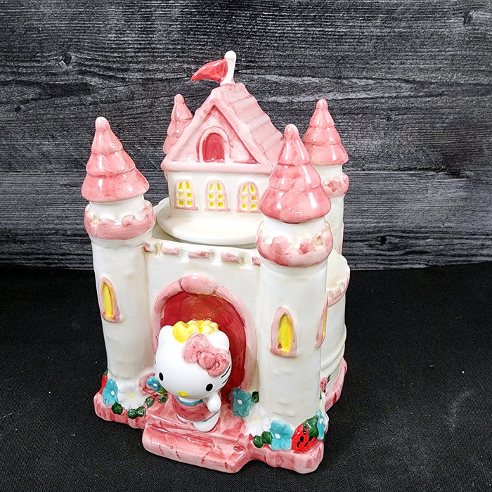 Hello Kitty Princess Castle Cookie Snack Jar Classic Ceramic Blue Sky Embossed