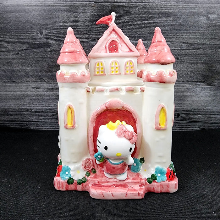 Hello Kitty Princess Castle Cookie Snack Jar Classic Ceramic Blue Sky Embossed