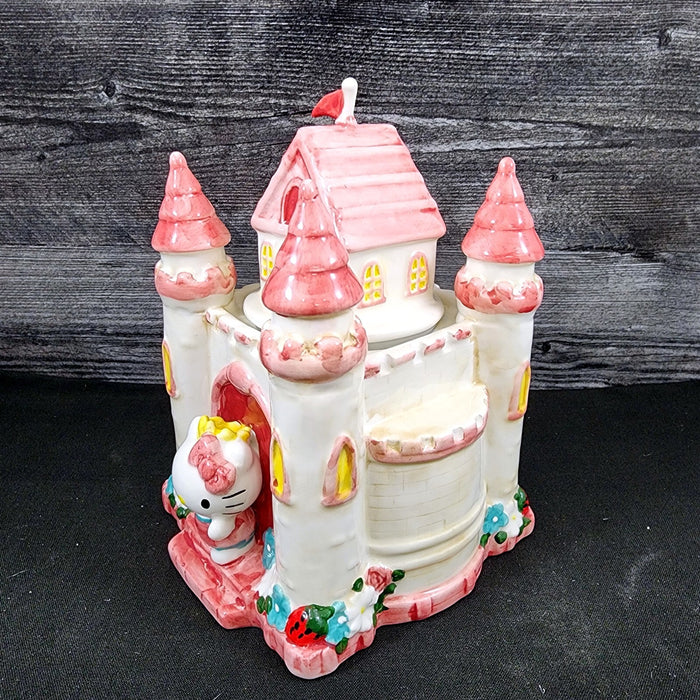 Hello Kitty Princess Castle Cookie Snack Jar Classic Ceramic Blue Sky Embossed