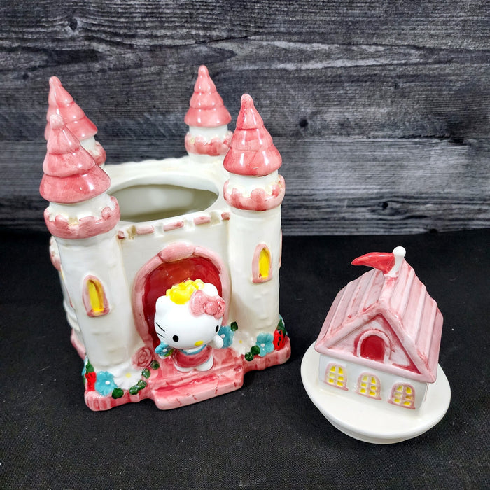 Hello Kitty Princess Castle Cookie Snack Jar Classic Ceramic Blue Sky Embossed