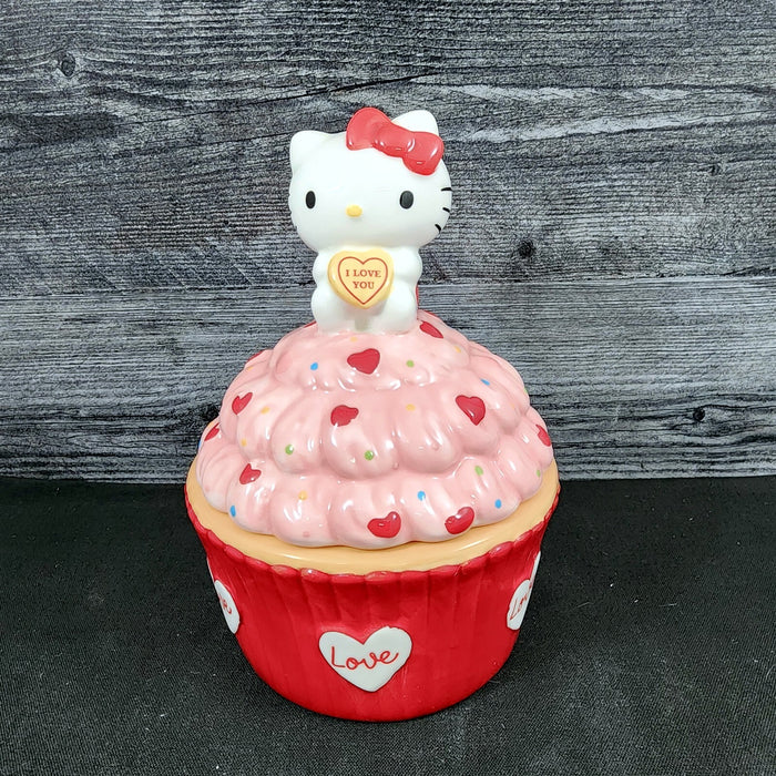 Hello Kitty Red Cupcake Candy Cookie Snack Jar Classic Ceramic Blue Sky Goldminc