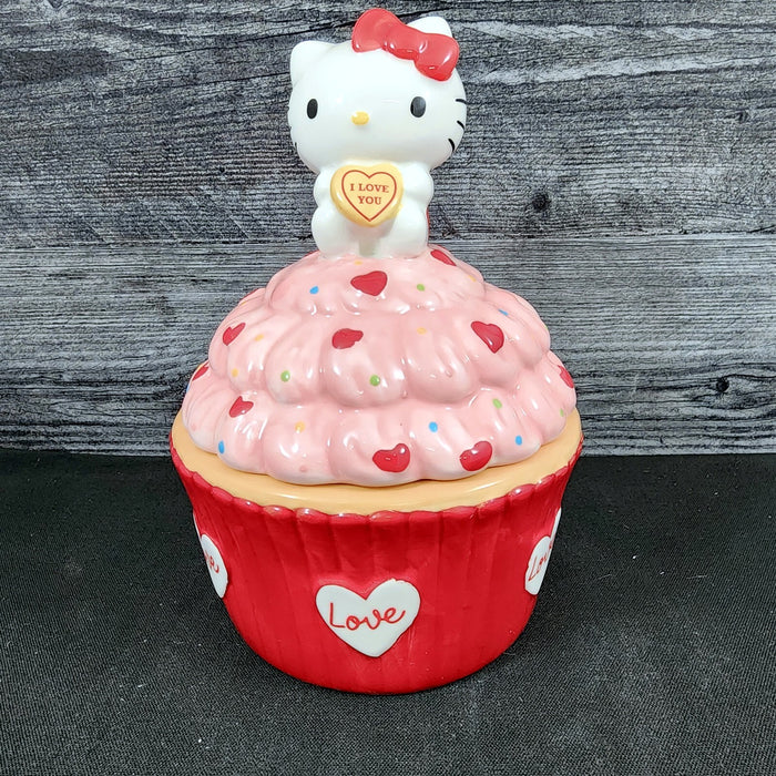Hello Kitty Red Cupcake Candy Cookie Snack Jar Classic Ceramic Blue Sky Goldminc
