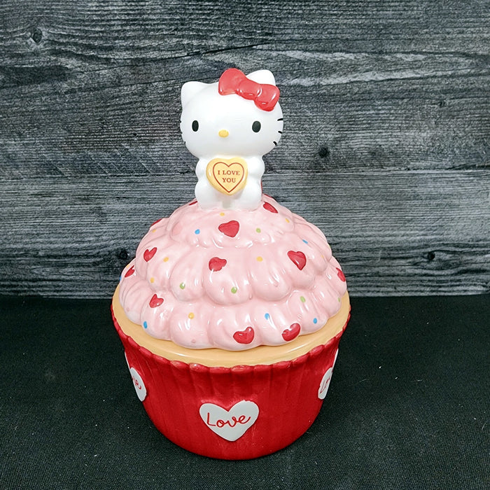 Hello Kitty Red Cupcake Candy Cookie Snack Jar Classic Ceramic Blue Sky Goldminc
