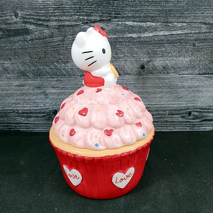 Hello Kitty Red Cupcake Candy Cookie Snack Jar Classic Ceramic Blue Sky Goldminc