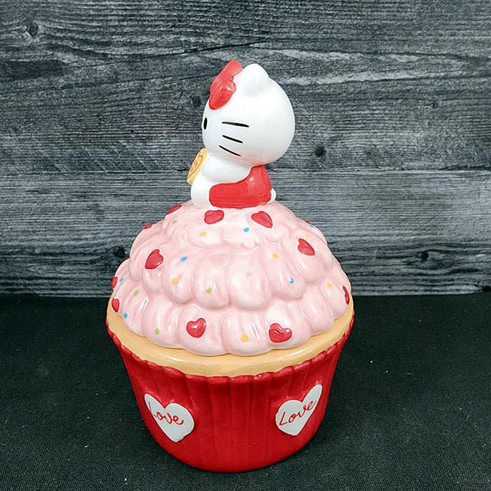 Hello Kitty Red Cupcake Candy Cookie Snack Jar Classic Ceramic Blue Sky Goldminc