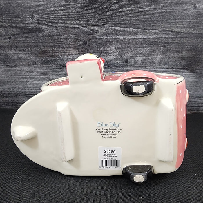 Hello Kitty Retro Camper Cookie Snack Jar Pink Ceramic Blue Sky Embossed Decor