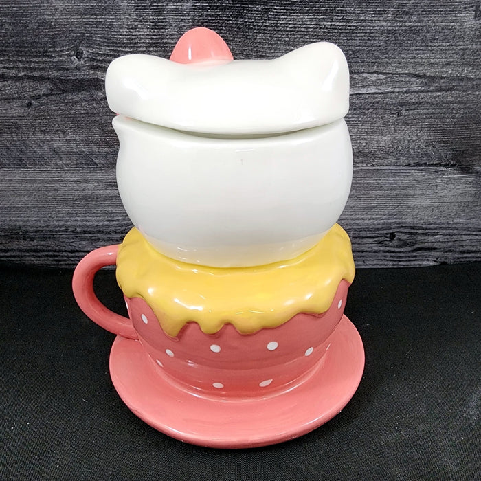 Hello Kitty Sweet Tea Cup Cookie Snack Jar Ceramic Blue Sky Embossed