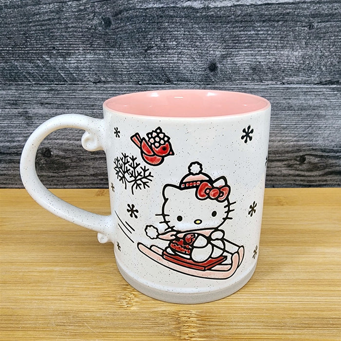 Hello Kitty Winter Sport Sledding Coffee Mug Blue Sky Ceramic Holiday Tea Cup