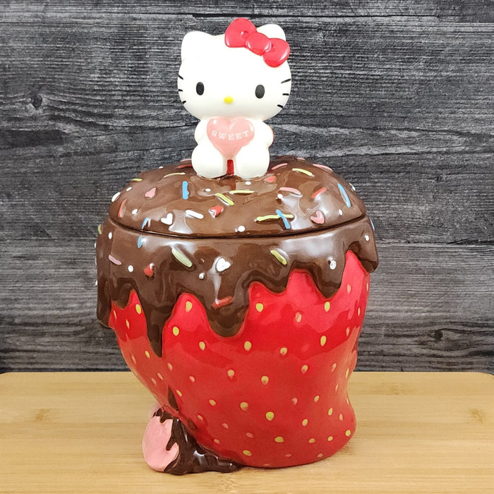 Hello Kitty with Strawberry Cookie Treat Jar Chocolate Covered Blue Sky Ceramic