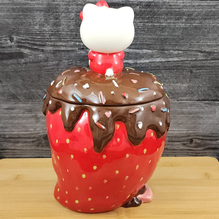 Hello Kitty with Strawberry Cookie Treat Jar Chocolate Covered Blue Sky Ceramic