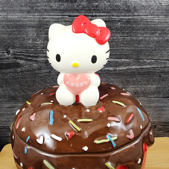 Hello Kitty with Strawberry Cookie Treat Jar Chocolate Covered Blue Sky Ceramic