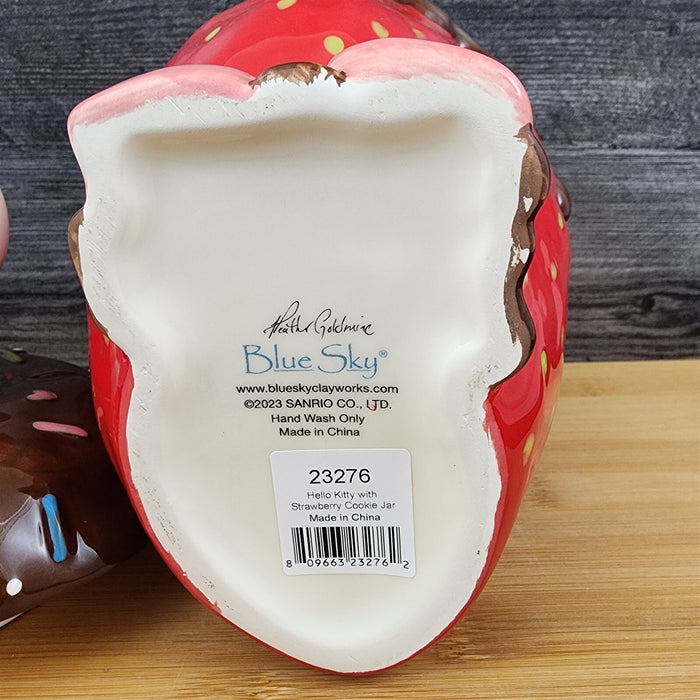 Hello Kitty with Strawberry Cookie Treat Jar Chocolate Covered Blue Sky Ceramic