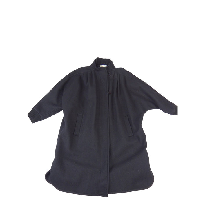Herman Kay Vintage Black Wool Blend Dolman Sleeve Mock Neck Overcoat Womens S0
