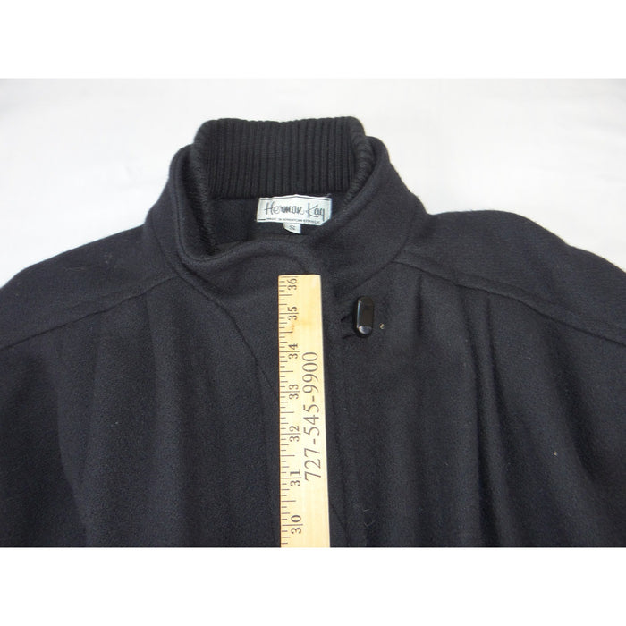 Herman Kay Vintage Black Wool Blend Dolman Sleeve Mock Neck Overcoat Womens S3