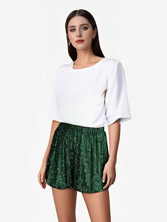 High-Waisted Solid Sequin Shorts