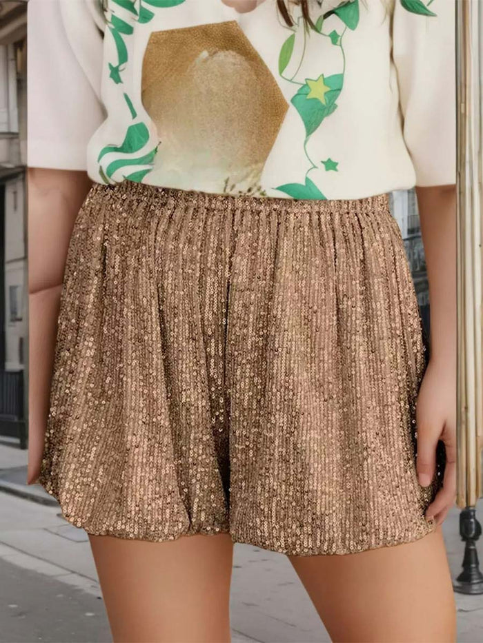 High-Waisted Solid Sequin Shorts