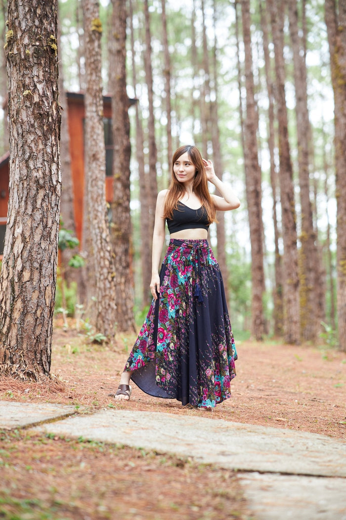 HIPPIE FLOWER LONG MAXI SKIRT - Lannaclothesdesign Shop