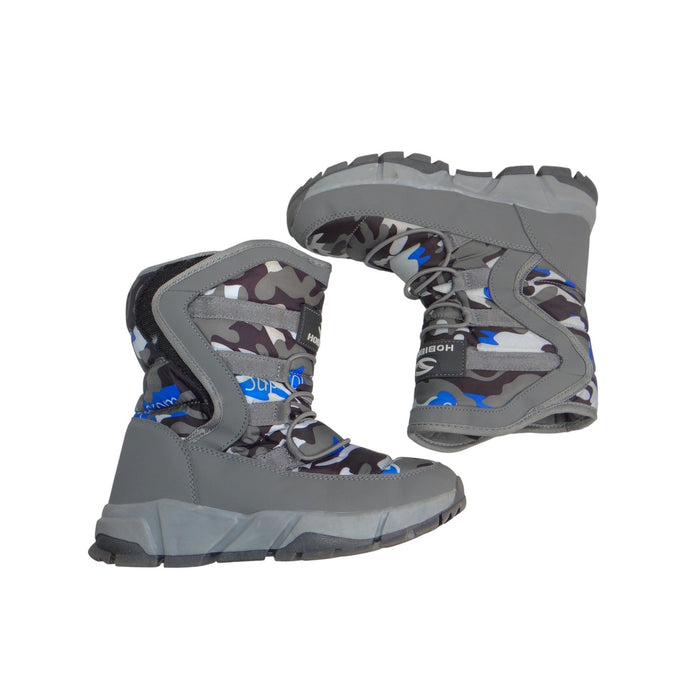 Hobibear AW3771 Kids Grey Blue Camo Faux Fur Lined Snow Boots Size 370